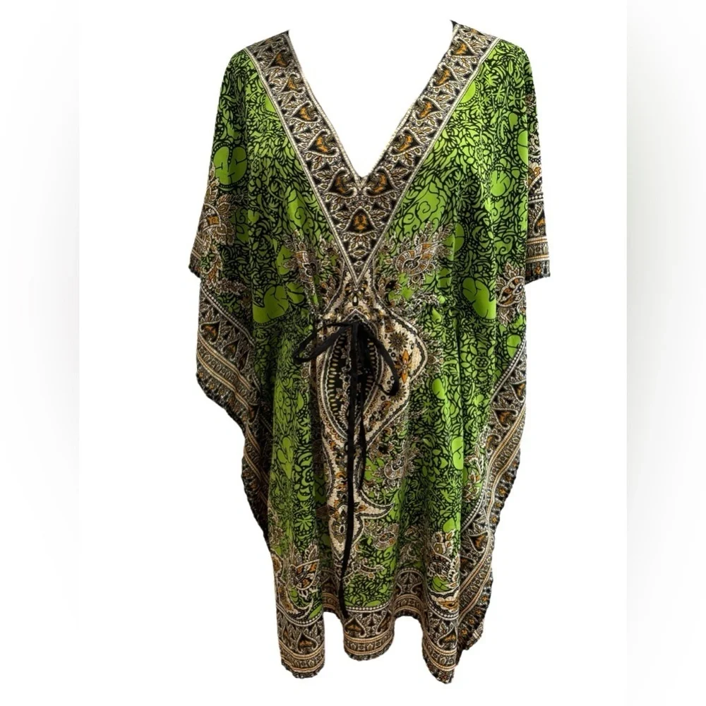 80s 2PCs KAFTANS 1 PURPLE WHIMSICAL DASHIKI EGYPTIAN 1 GREEN PAISLEY PRINT M - Picture 6 of 8